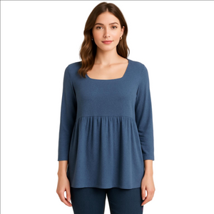 Loft Blue Babydoll Flowy Boho Top Large 3/4 Sleeve